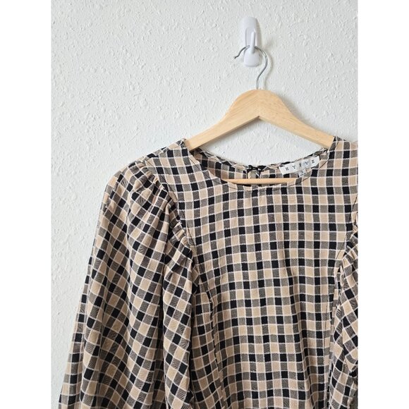 NEW Hyfve Neutral Checkered Puff Sleeve Crop Top S - Picture 3 of 8